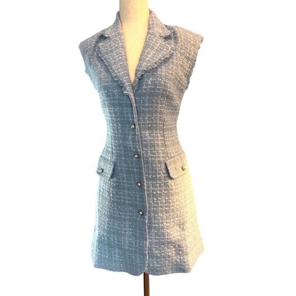 NWOT Maeve by ANTHROPOLOGIE Button Shirt Dress Tweed Light Blue Lined 8 Petite - Picture 1 of 10